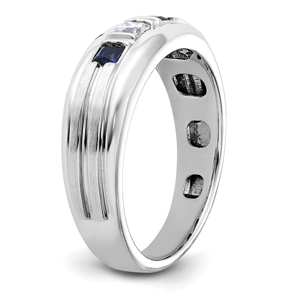 14k White Gold Men's Satin Lab Created Sapphire Diamond Ring Mounting