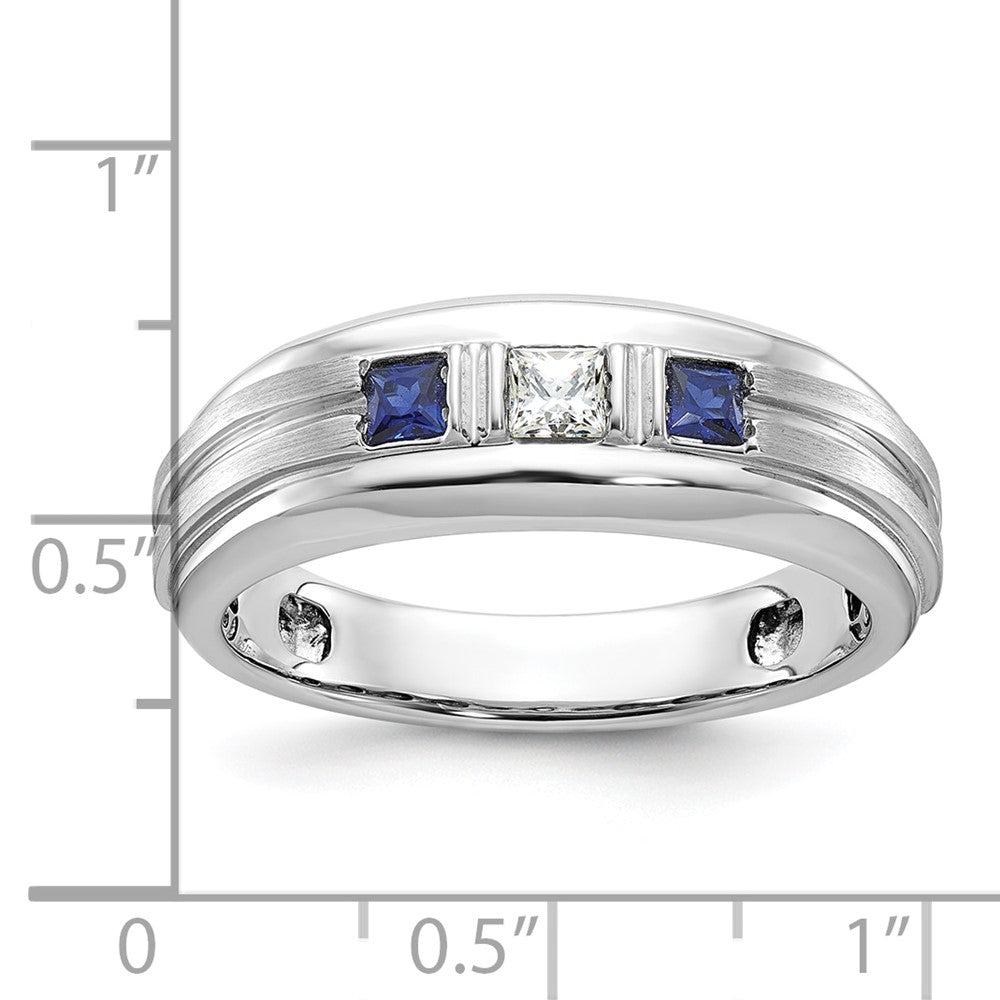 14k White Gold Men's Satin Lab Created Sapphire Diamond Ring Mounting