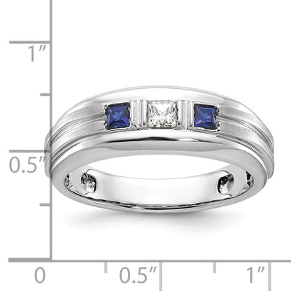 14k White Gold Men's Satin Lab Created Sapphire Diamond Ring Mounting