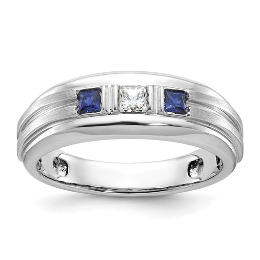 14k White Gold Men's Satin Lab Created Sapphire Diamond Ring Mounting