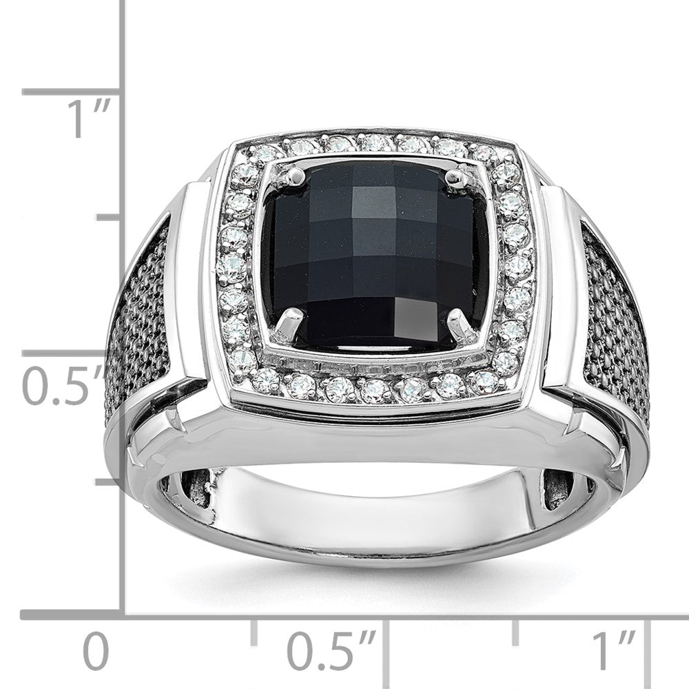 14k White Gold with Black Rhodium Men's Onyx and 1/4 carat Diamond Complete Ring