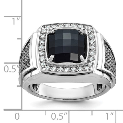 14k White Gold with Black Rhodium Men's Onyx and 1/4 carat Diamond Complete Ring