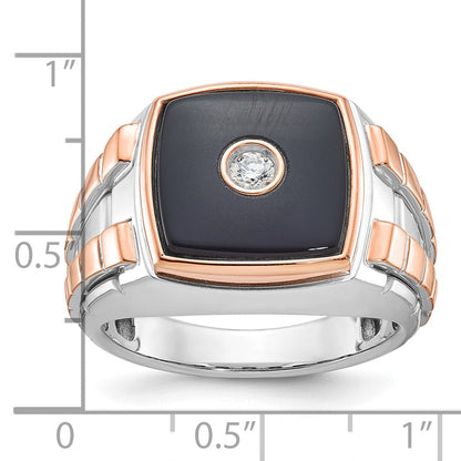 14k White/Rose Gold Two-tone Gold White/Rose Men's Onyx and 1/10 carat Diamond Complete Ring