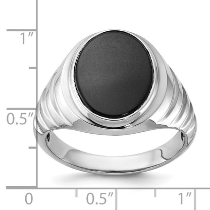 14k White Gold Men's Oval Onyx Complete Ring