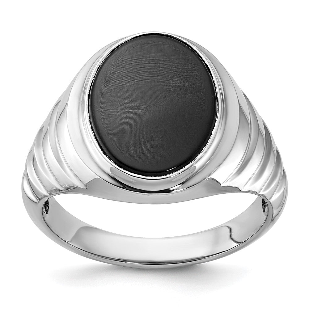 14k White Gold Men's Oval Onyx Complete Ring