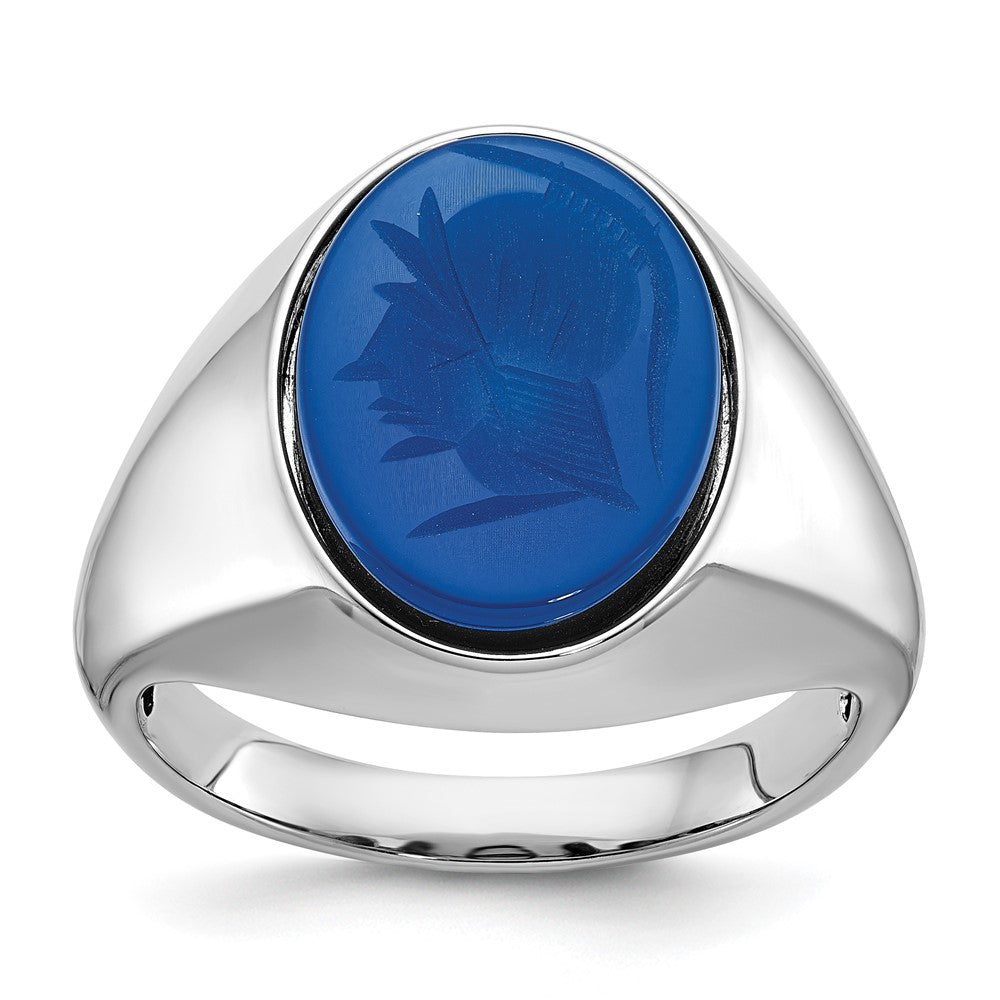 14k White Gold Men's Blue Agate Complete Ring