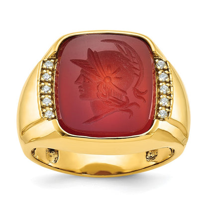 14k Yellow Gold Men's Carnelian and 1/10 carat Diamond Complete Ring