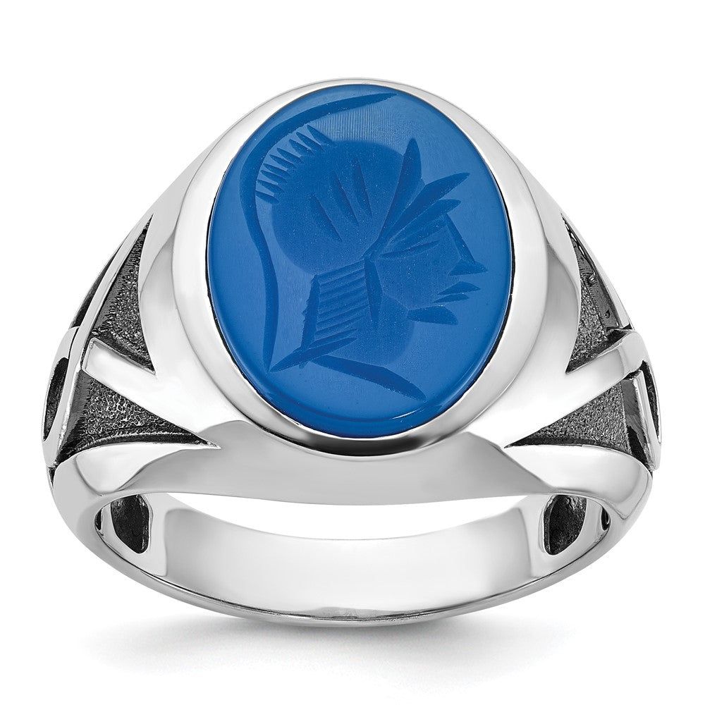 14k White Gold Men's with Black Rhodium Blue Agate Complete Ring