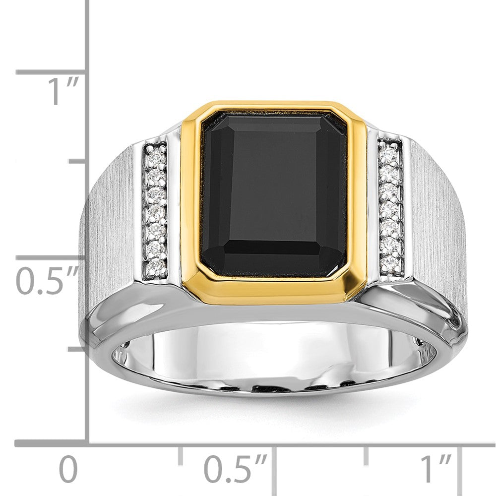 14k Two-tone Gold Men's Polished and Satin Onyx and 1/10 carat Diamond Complete Ring