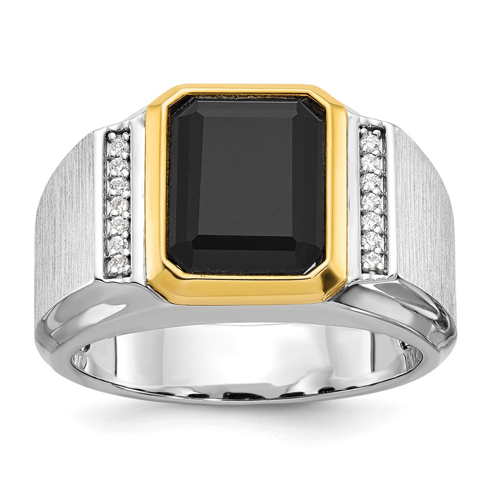 14k Two-tone Gold Men's Polished and Satin Onyx and 1/10 carat Diamond Complete Ring