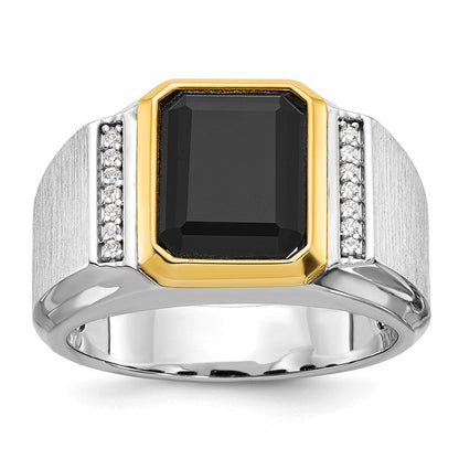 14k Two-tone Gold Men's Polished and Satin Onyx Diamond Ring Mounting