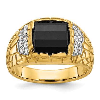 14k Yellow Gold Men's Onyx and Diamond Nugget Ring Mounting