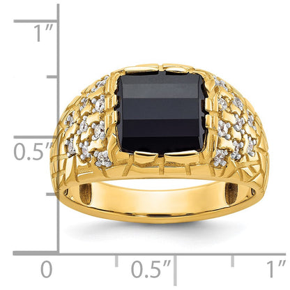 14k Yellow Gold Men's Onyx and Diamond Nugget Ring Mounting