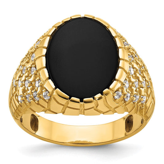 14k Yellow Gold Men's Onyx and Diamond Nugget Ring Mounting