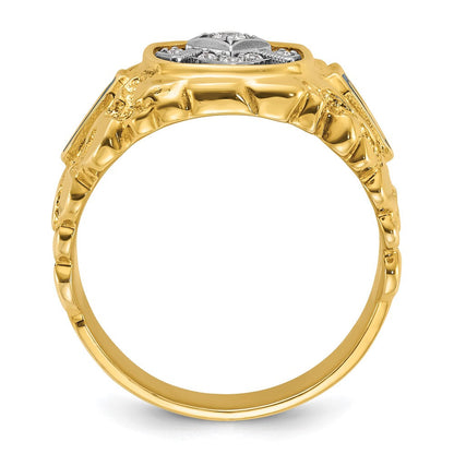 14k Two-tone Gold Men's Polished and Nugget Textured Blue Lodge Master Masonic Ring Mounting