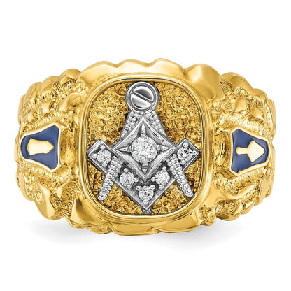 14k Two-tone Gold Men's Polished and Nugget Textured Blue Lodge Master Masonic Ring Mounting