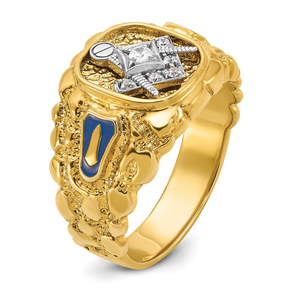 14k Two-tone Gold Men's Polished and Nugget Textured Blue Lodge Master Masonic Ring Mounting