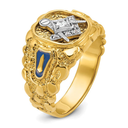 14k Two-tone Gold Men's Polished and Nugget Textured Blue Lodge Master Masonic Ring Mounting