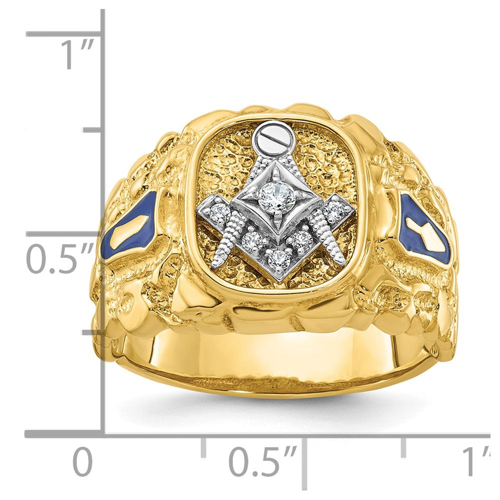 14k Two-tone Gold Men's Polished and Nugget Textured Blue Lodge Master Masonic Ring Mounting