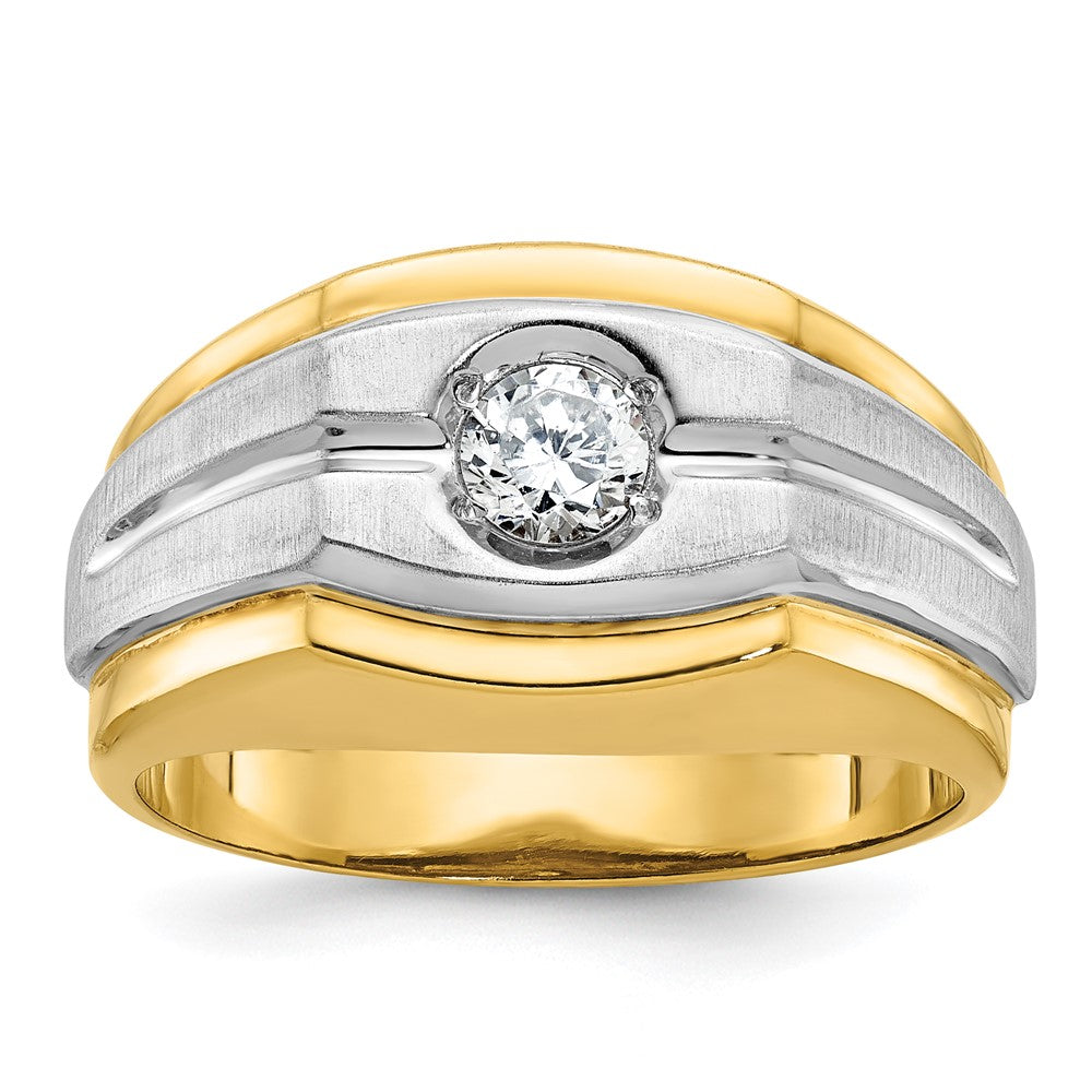 14k Two-tone Gold Men's Polished and Satin 1/3 carat Diamond Complete Ring