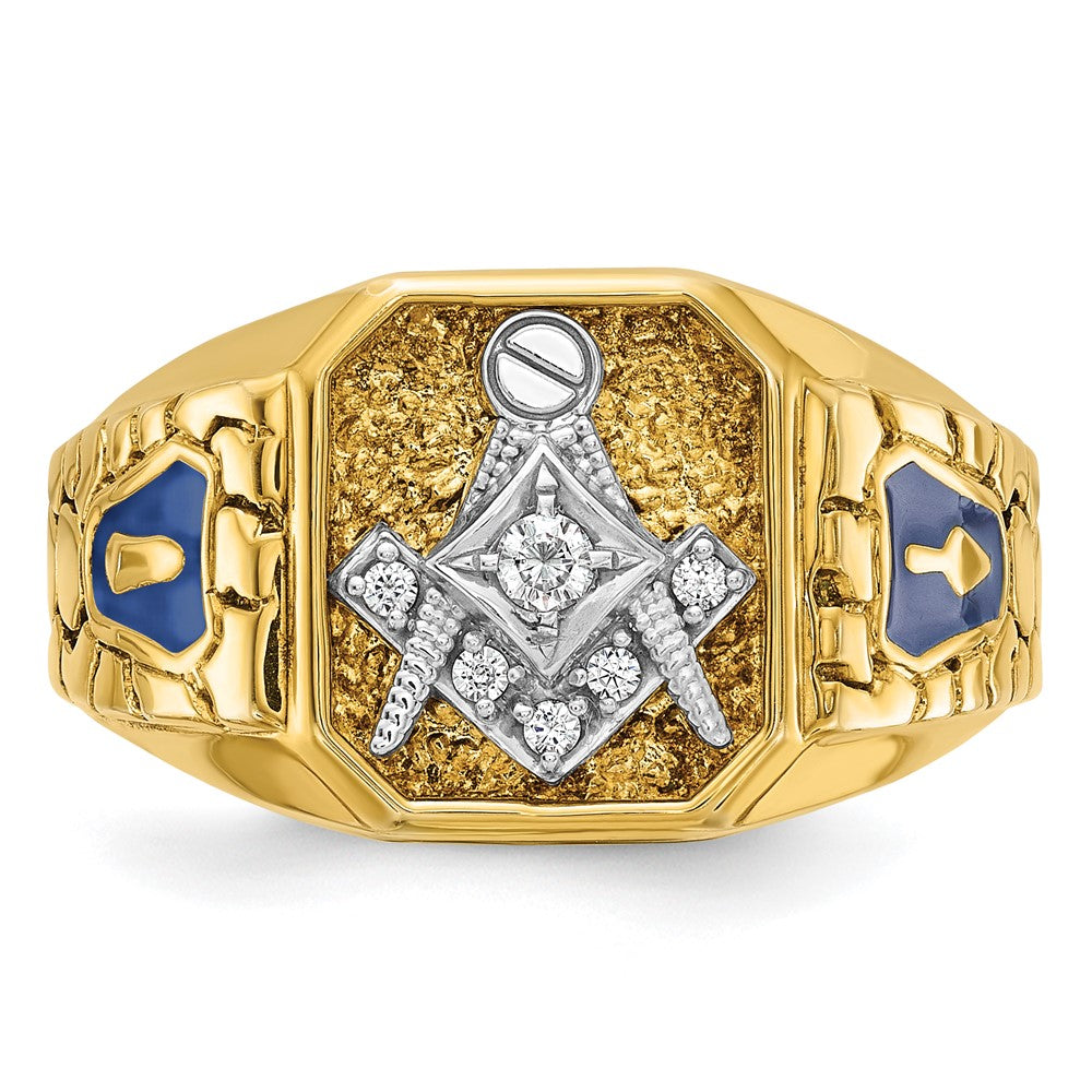 14k Two-tone Gold Men's Polished and Textured Blue Lodge Master Masonic Ring Mounting
