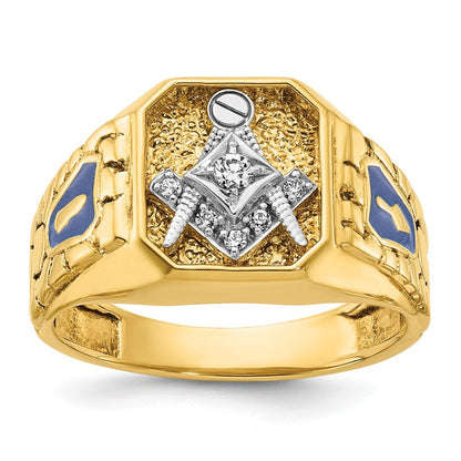 14k Two-tone Gold Men's Polished and Textured Blue Lodge Master Masonic Ring Mounting