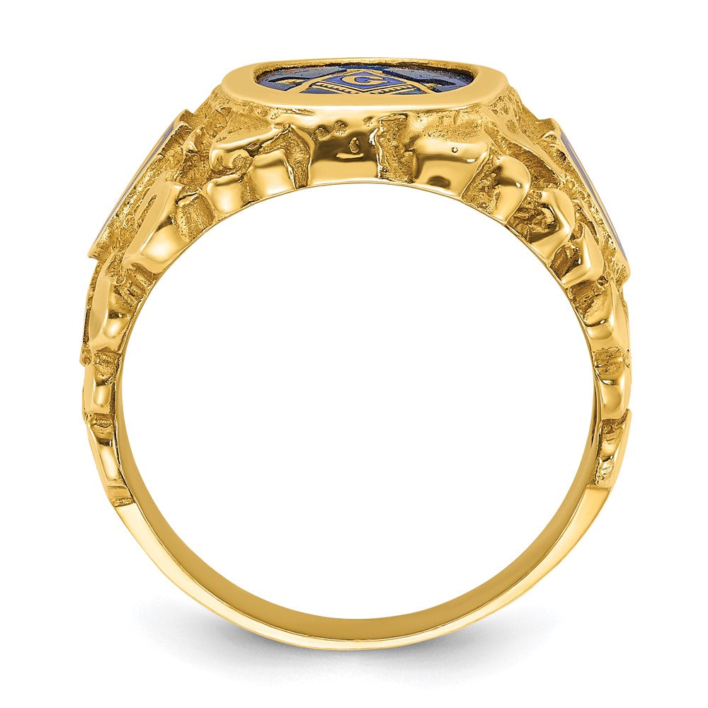 14k Yellow Gold Men's Polished and Nugget Textured Blue Lodge Master Masonic Ring Mounting