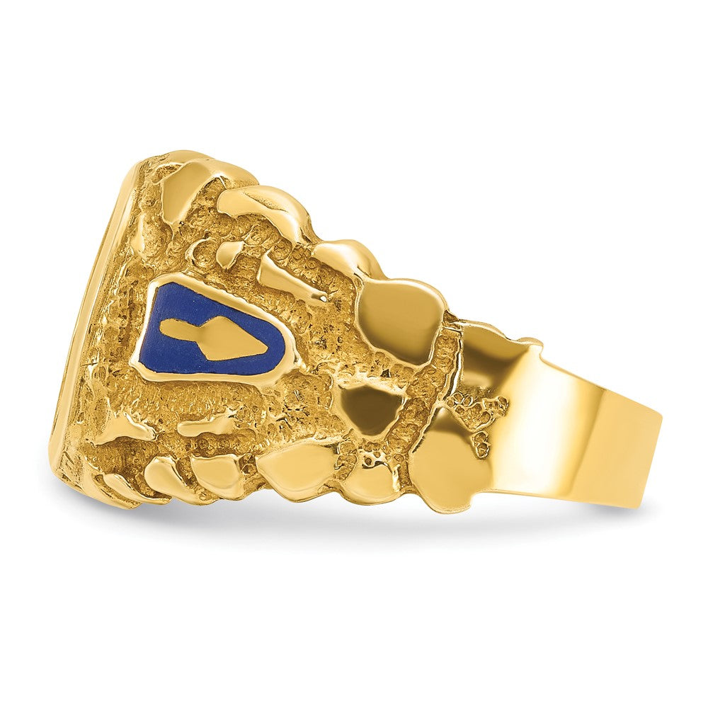 14k Yellow Gold Men's Polished and Nugget Textured Blue Lodge Master Masonic Ring Mounting