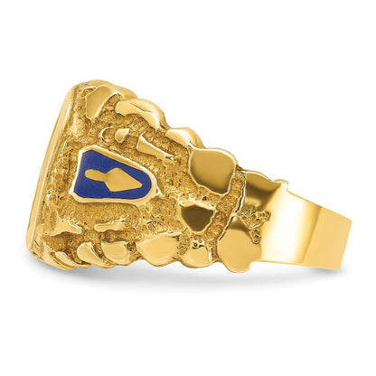 14k Yellow Gold Men's Polished and Nugget Textured Blue Lodge Master Masonic Ring Mounting
