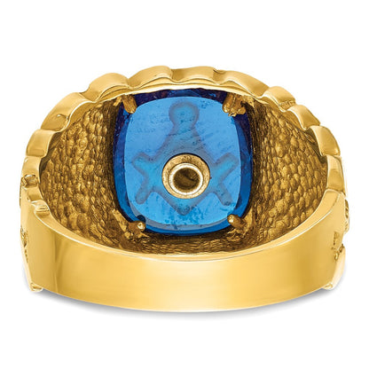14k Yellow Gold Men's Polished and Nugget Textured Blue Lodge Master Masonic Ring Mounting