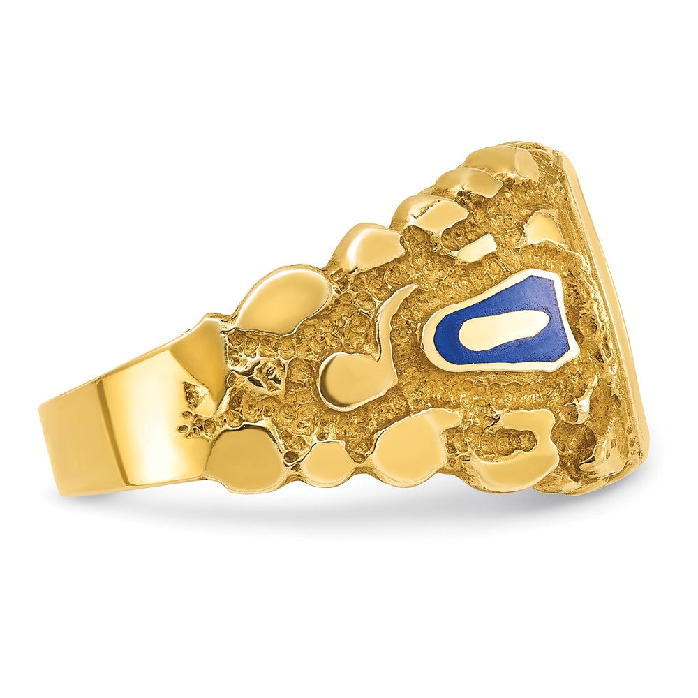 14k Yellow Gold Men's Polished and Nugget Textured Blue Lodge Master Masonic Ring Mounting