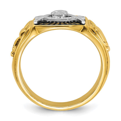 14k Two-tone Gold Men's Polished and Textured with Black Enamel Past Master Masonic Ring