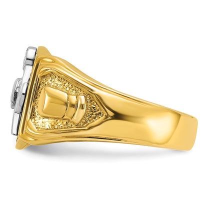 14k Two-tone Gold Men's Polished and Textured with Black Enamel Past Master Masonic Ring