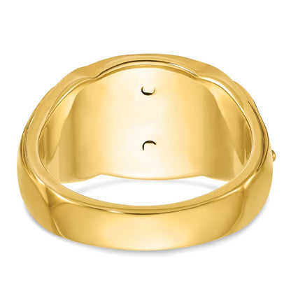 14k Two-tone Gold Men's Polished and Textured with Black Enamel Past Master Masonic Ring