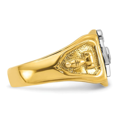 14k Two-tone Gold Men's Polished and Textured with Black Enamel Past Master Masonic Ring
