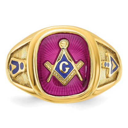 14k Yellow Gold Men's Polished and Textured Blue Lodge Master Masonic Ring Mounting