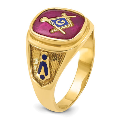 14k Yellow Gold Men's Polished and Textured Blue Lodge Master Masonic Ring Mounting
