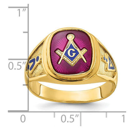 14k Yellow Gold Men's Polished and Textured Blue Lodge Master Masonic Ring Mounting
