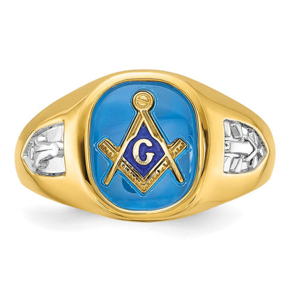 14k Yellow Gold Men's Polished and Textured Blue Lodge Master Masonic Ring Mounting