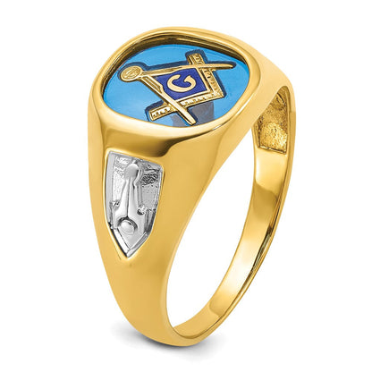 14k Yellow Gold Men's Polished and Textured Blue Lodge Master Masonic Ring Mounting