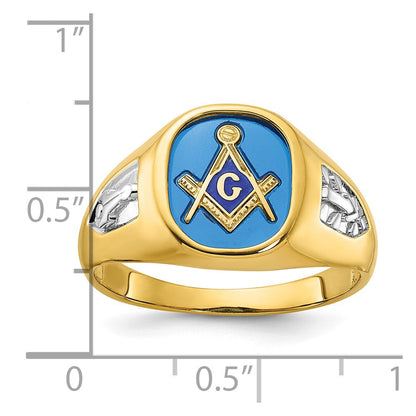 14k Yellow Gold Men's Polished and Textured Blue Lodge Master Masonic Ring Mounting