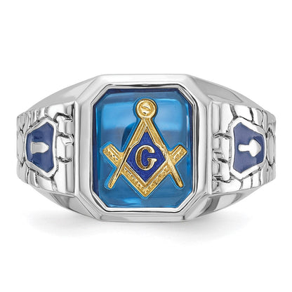 14k White Gold Men's Polished and Textured Blue Lodge Master Masonic Ring Mounting