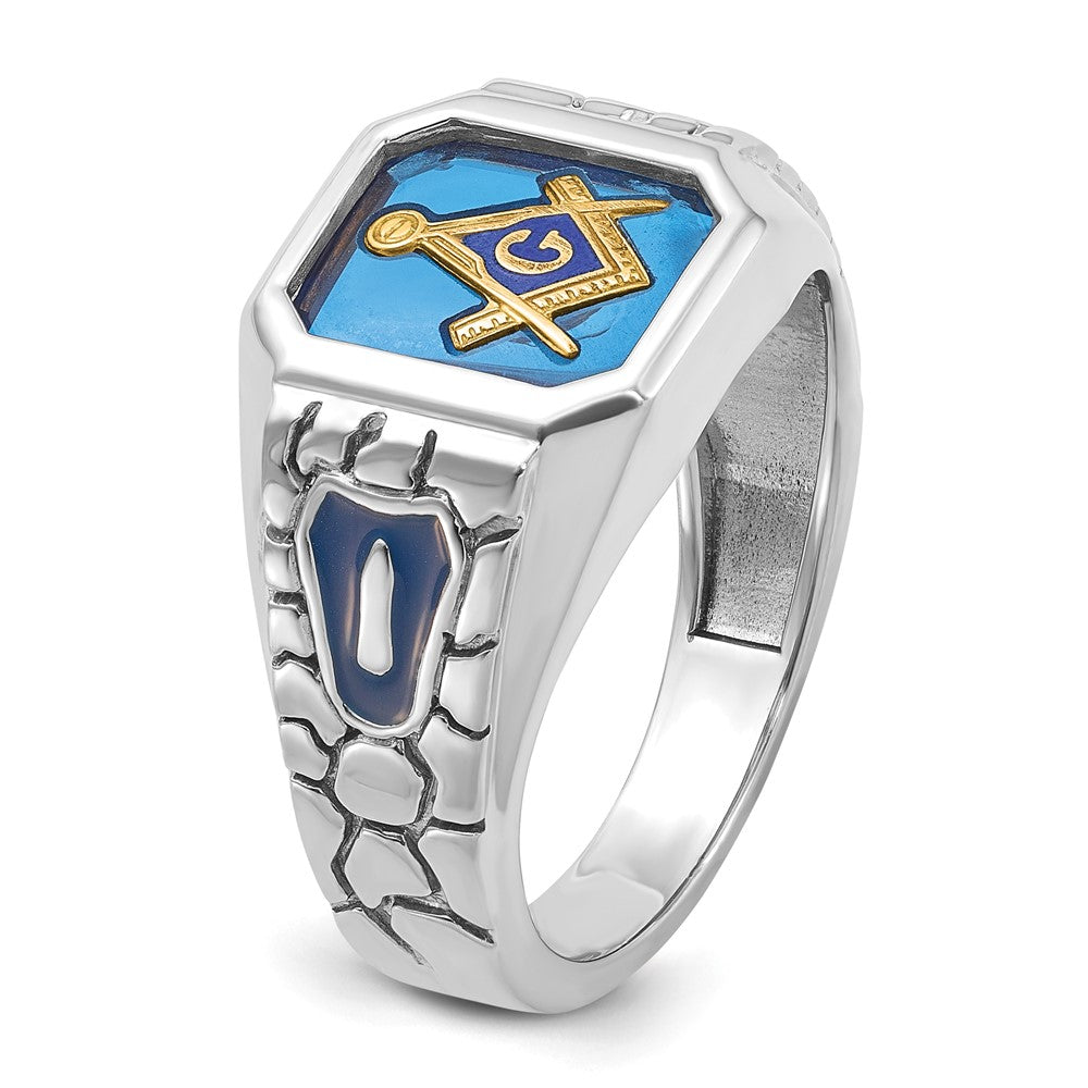 14k White Gold Men's Polished and Textured Blue Lodge Master Masonic Ring Mounting