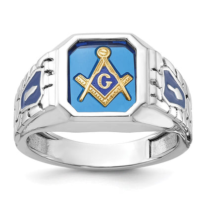 14k White Gold Men's Polished and Textured Blue Lodge Master Masonic Ring Mounting