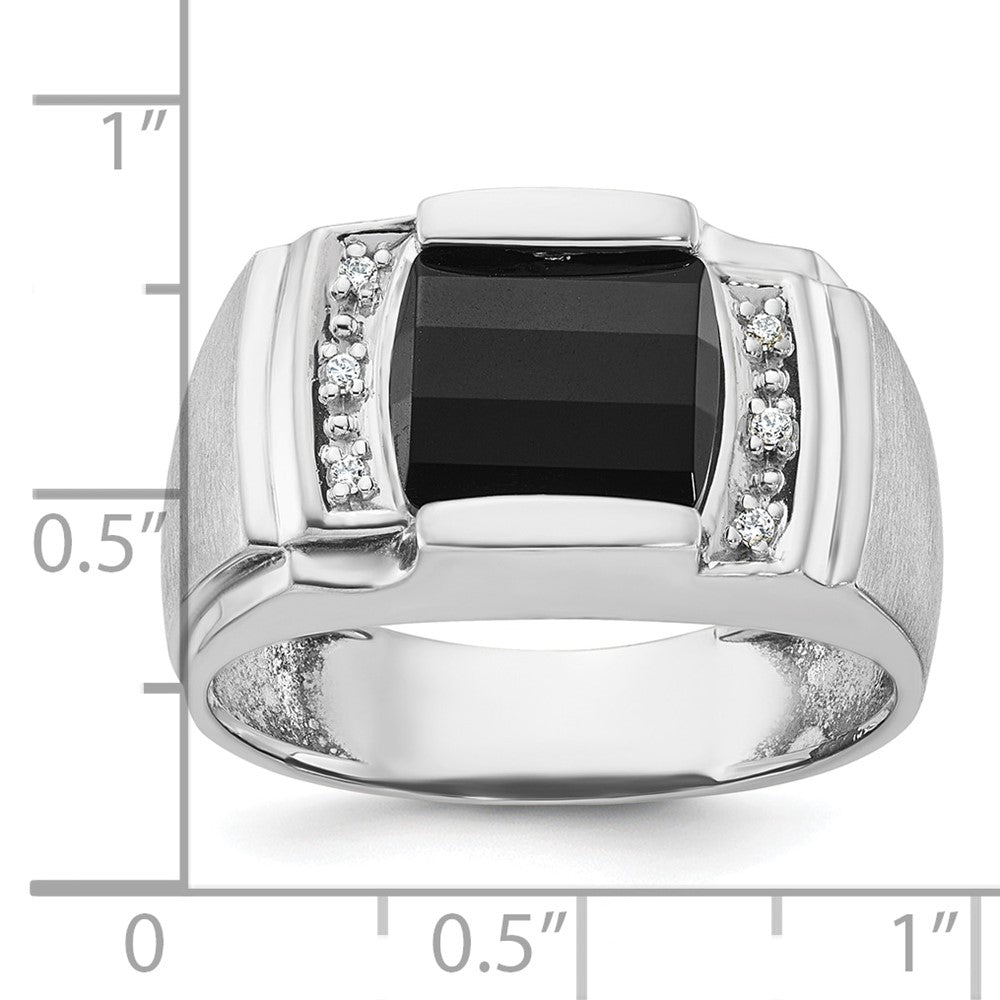 14k White Gold Men's Satin Onyx and 1/20 carat Diamond Complete Ring