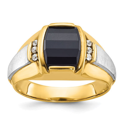14k Two-tone Gold Men's Satin Onyx and Diamond Ring Mounting
