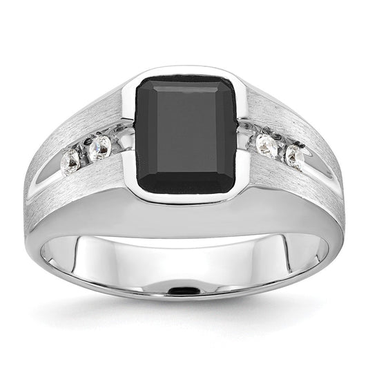14k White Gold Men's Satin Onyx and Diamond Ring Mounting