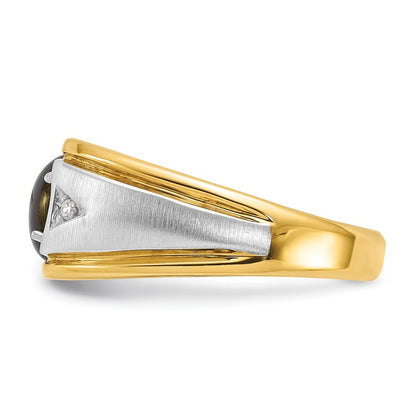 14k Two-tone Gold Men's Satin Black Star Sapphire and Diamond Complete Ring