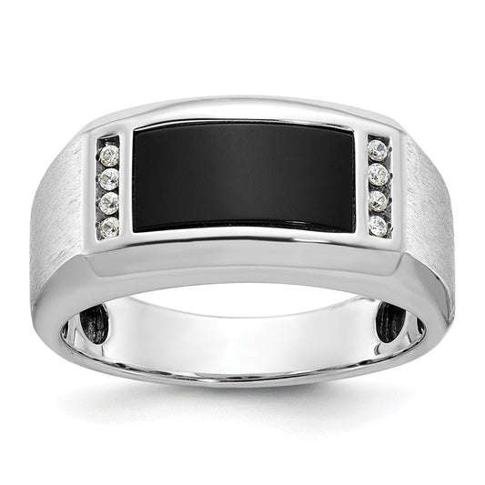 14k White Gold Men's Satin Onyx and Diamond Ring Mounting