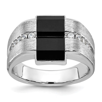 14k White Gold Men's Satin Onyx and Diamond Ring Mounting